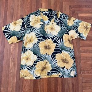 Tommy Bahama Black and Yellow Floral Silk Shirt